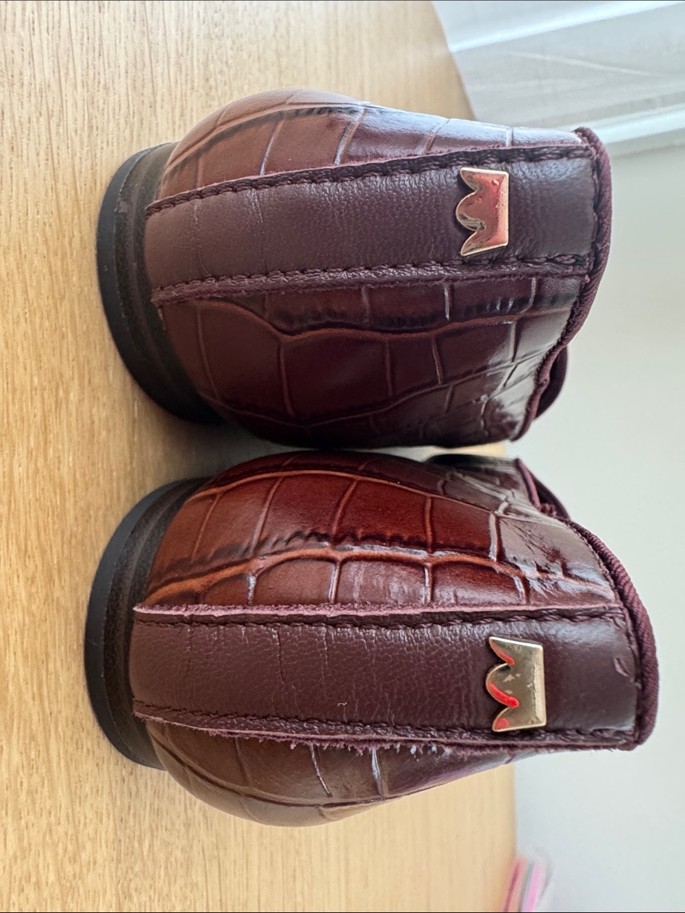 Birdies Burgundy Croc-Embossed Pointed Ballet Flats - Picture 3 of 6